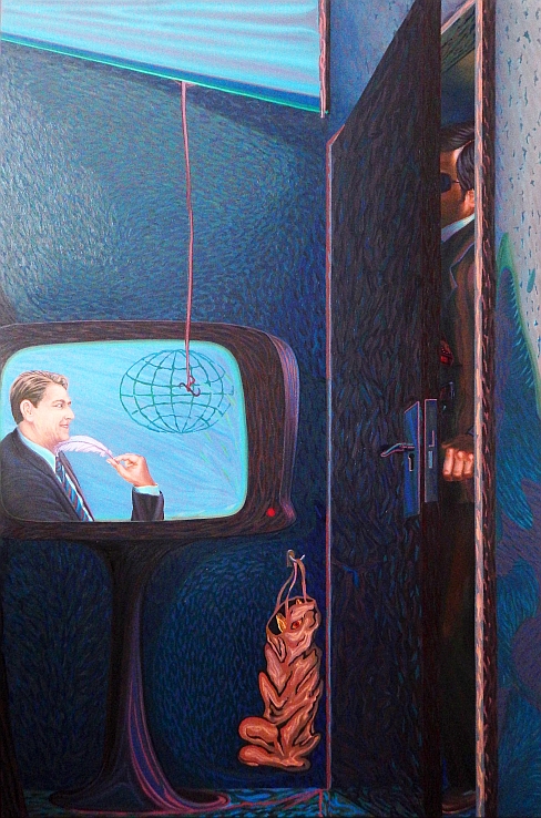 Renato Liermann: Wer hat Angst vor dem roten Knopf. Öl/Nessel (1983) Renato Liermann: Wer hat Angst vor dem roten Knopf. Öl/Nessel (1983)