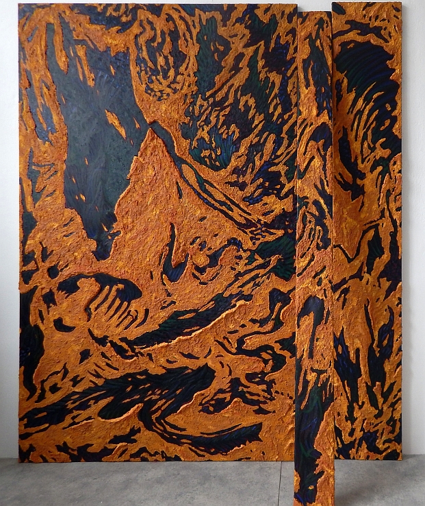 Renato Liermann: Mein Bein ist mein Gedächtnis. Öl/Mixed Media, Leinwand (1989) Renato Liermann: Mein Bein ist mein Gedächtnis. Öl/Mixed Media, Leinwand (1989)