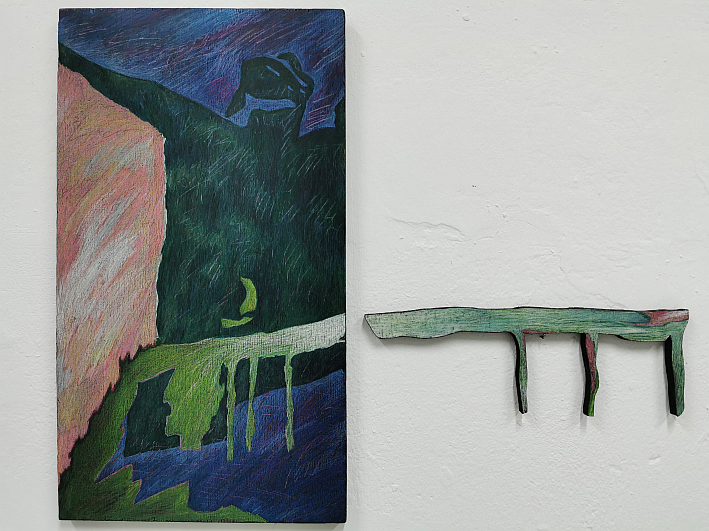 Renato Liermann: O.T. (Sailing) Buntstift, chinesische Tusche/Holz (1988) Renato Liermann: O.T. (Sailing) Buntstift, chinesische Tusche/Holz (1988)