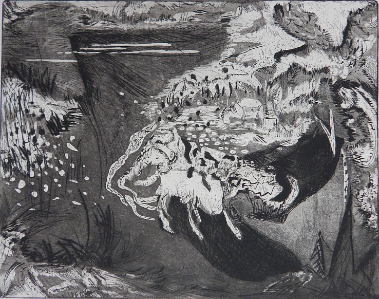 Renato Liermann: domani mi sentiro come un torro. Kaltnadelradierung, Aquatinta/Büttenkarton (1988) Renato Liermann: domani mi sentiro come un torro. Kaltnadelradierung, Aquatinta/Büttenkarton (1988)