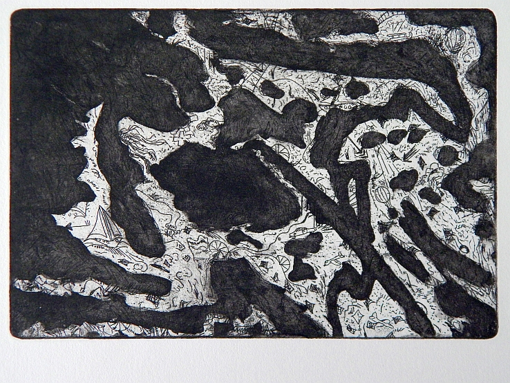 Renato Liermann: Geschichten erzählen. Kaltnadelradierung, Aquatinta/Büttenkarton (1988) Renato Liermann: Geschichten erzählen. Kaltnadelradierung, Aquatinta/Büttenkarton (1988)
