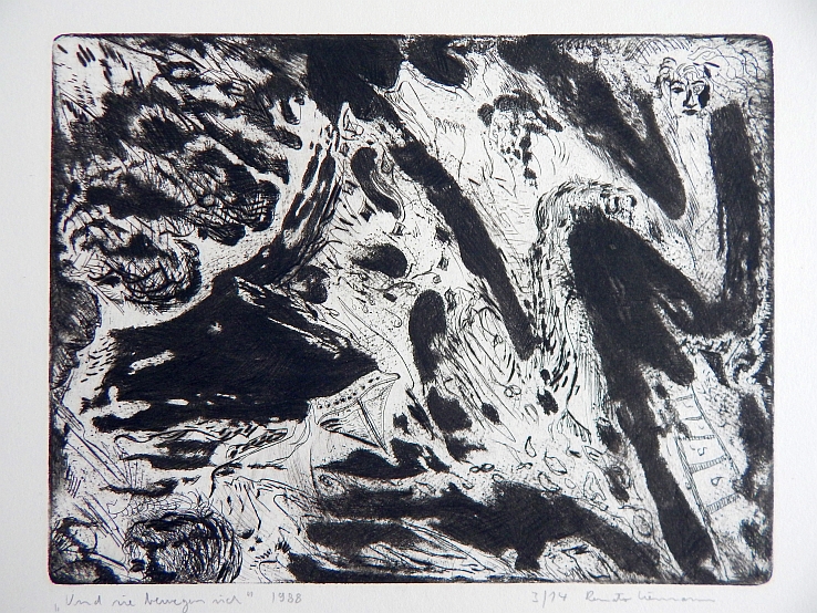 Renato Liermann: Und sie bewegen sich doch. Kaltnadelradierung, Büttenkarton (1988) Renato Liermann: Und sie bewegen sich doch. Kaltnadelradierung, Büttenkarton (1988)